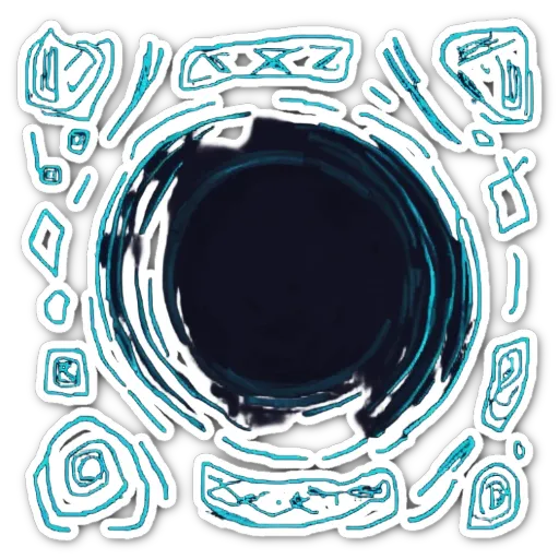 A black hole drawing with blue lines all over it.