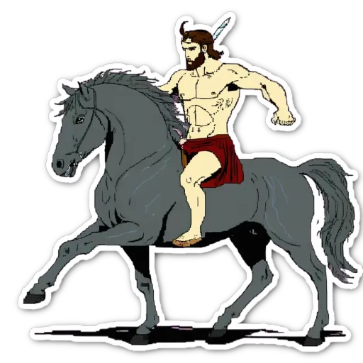 A man with a sword is riding a horse.