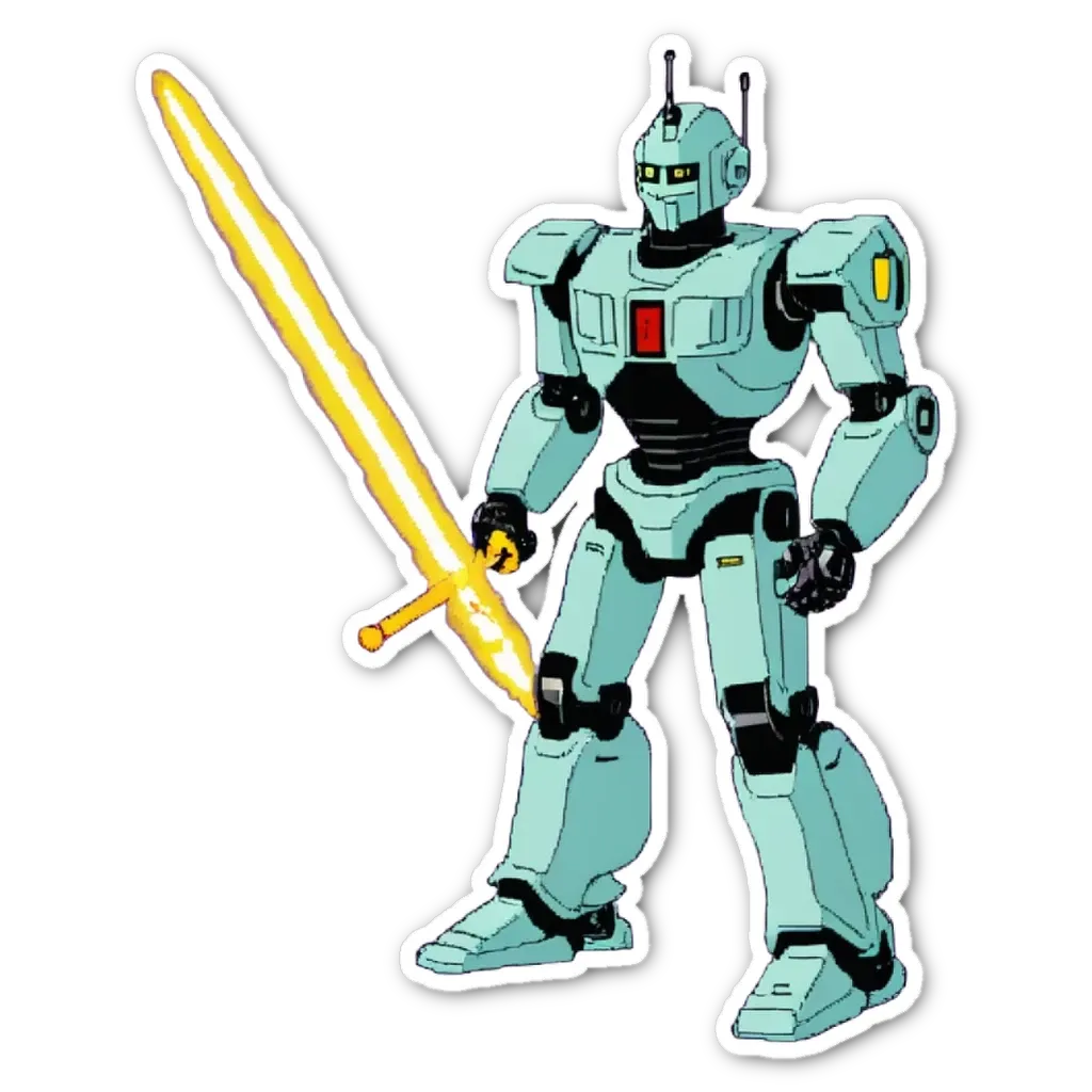 A green robot with a sword that is generated by a computer.