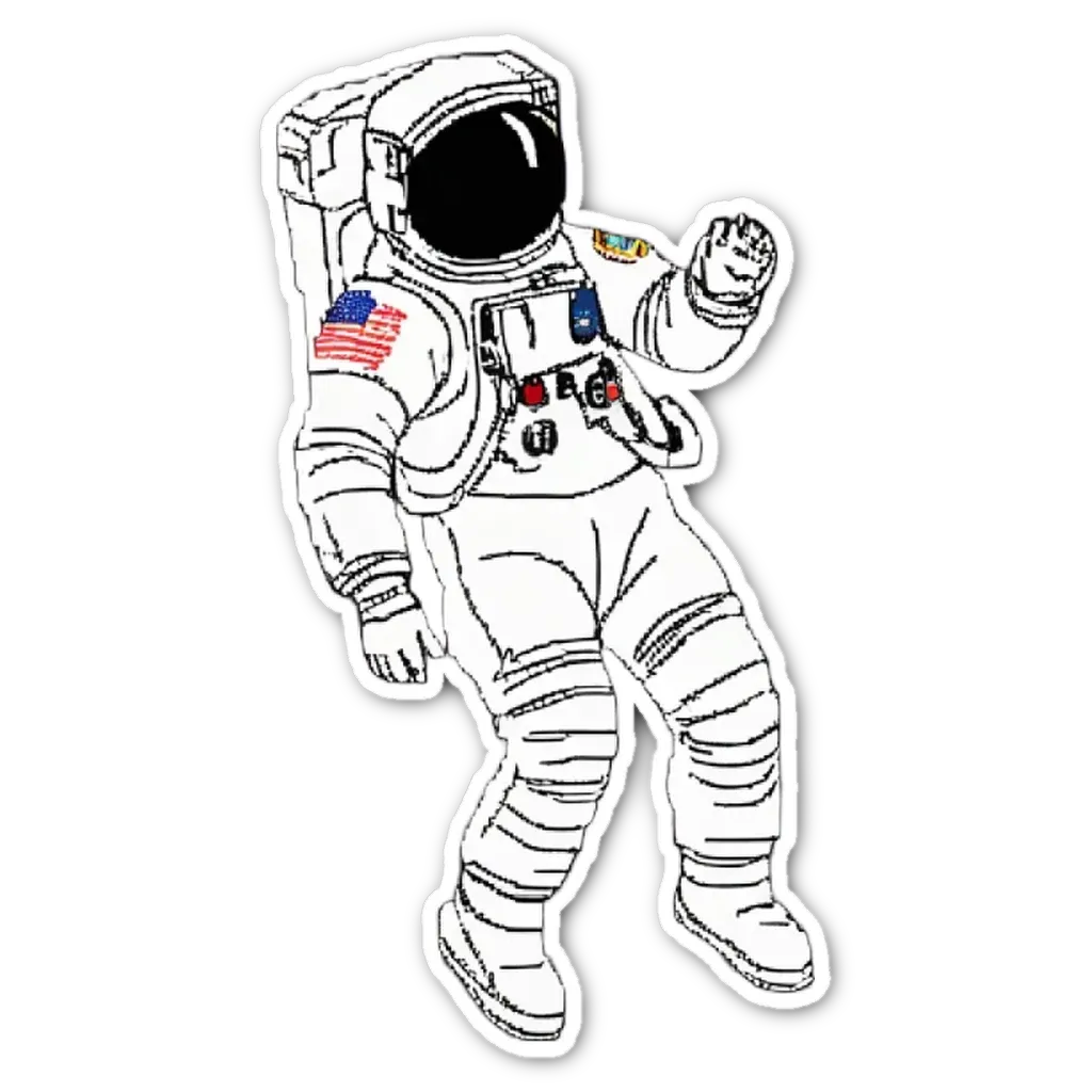 A space man with the usa flag on his shirt is waving.