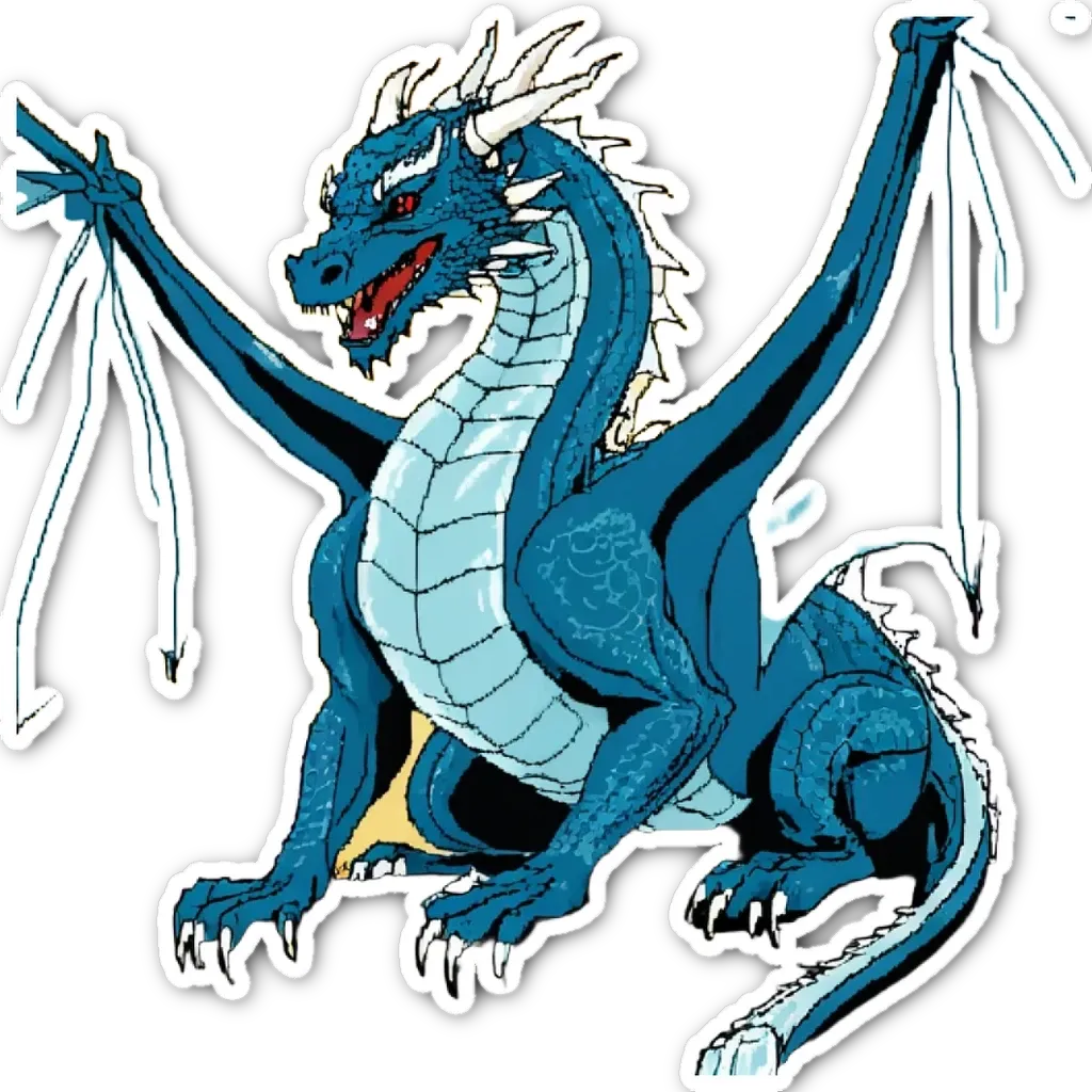 A blue and silver dragon sticker.