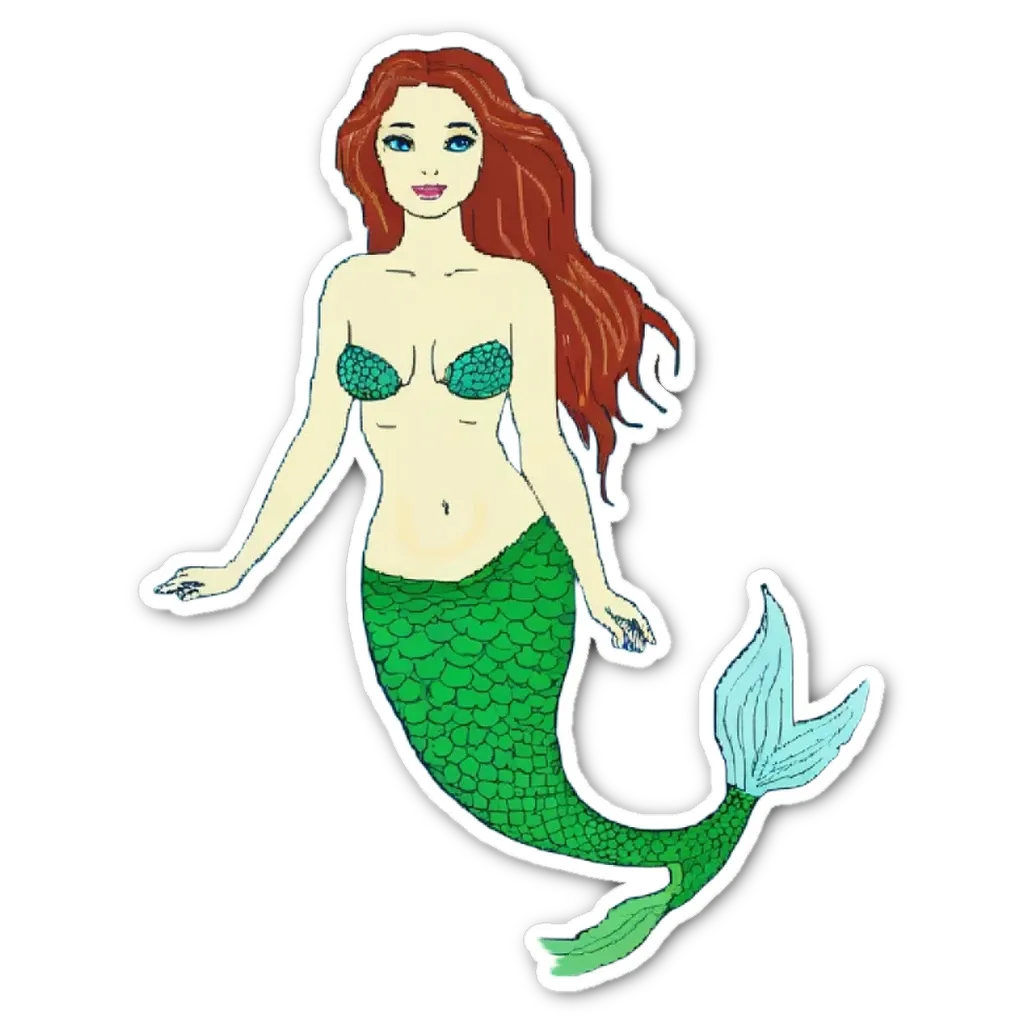 A green and blue sticker of a mermaid.