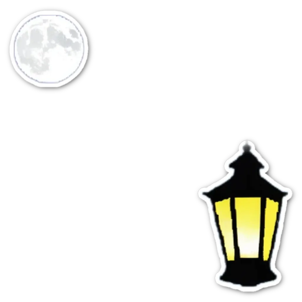 A sticker of a lantern and a full moon.