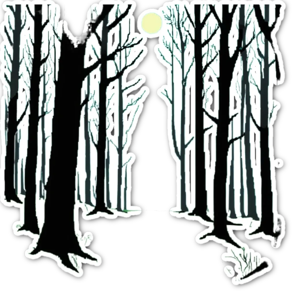 A sticker of a wooded area with a full moon in the sky.