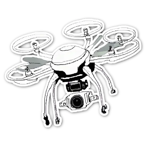 A white and black image of a quadcopter.