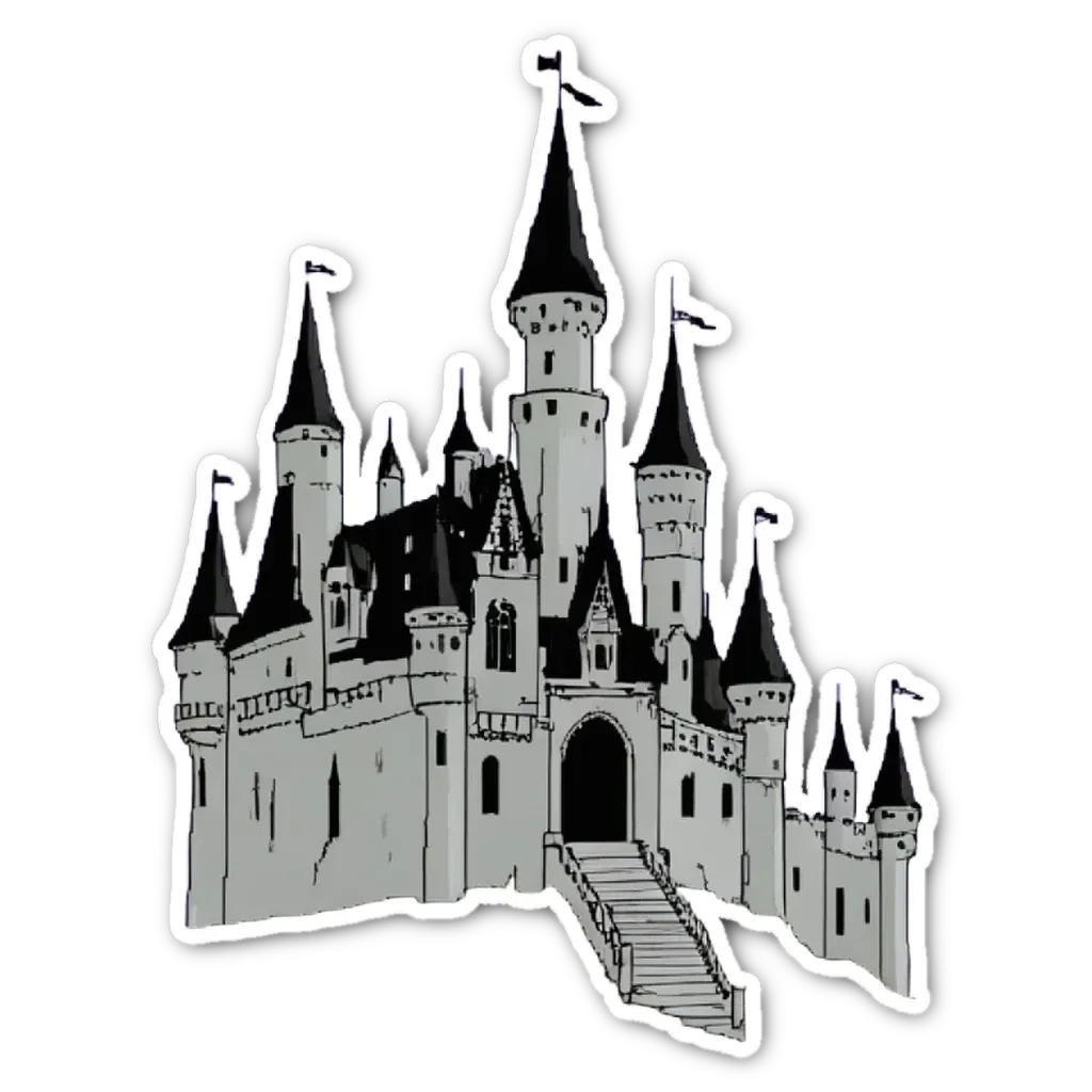 A sticker of a castle with the words "this is disney castle" on it.