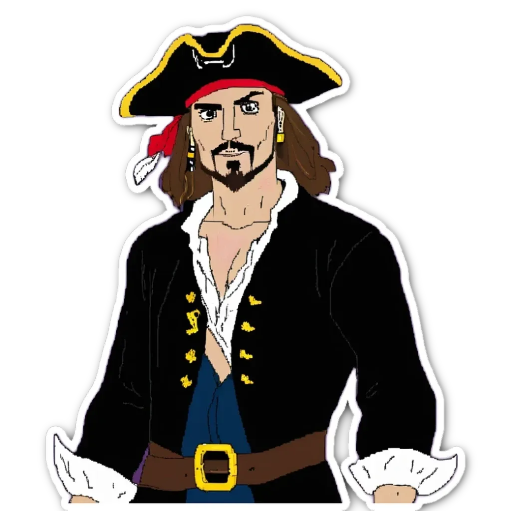 A cartoon drawing of a man in a pirate's outfit.