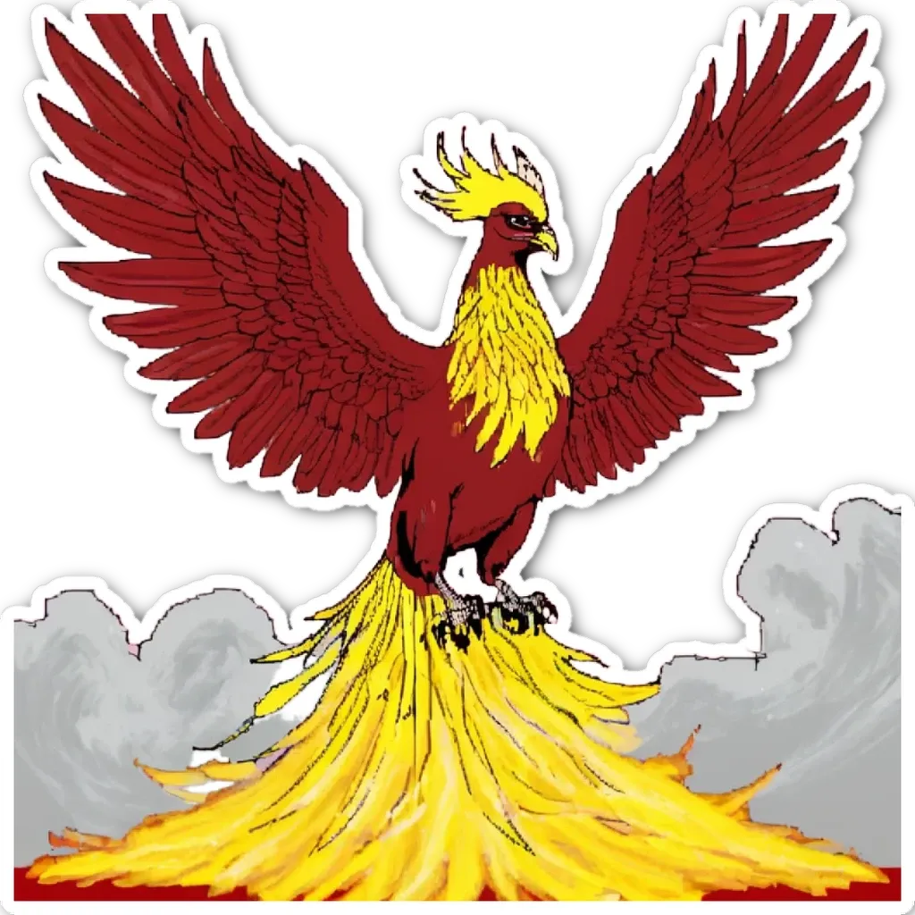 A sticker of a bird with a fire extinguisher in its right hand.