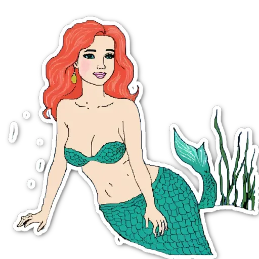 A drawing of a mermaid that is colored red.