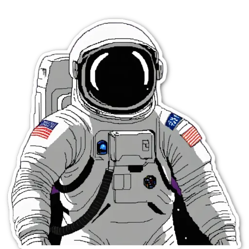 A sticker of an American in space that is blue and white.