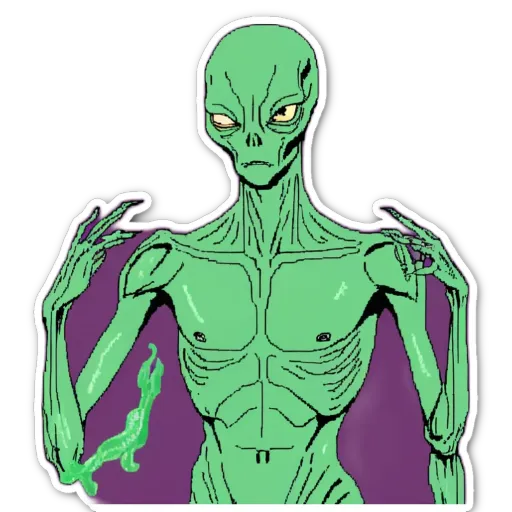 A green alien with a black background.