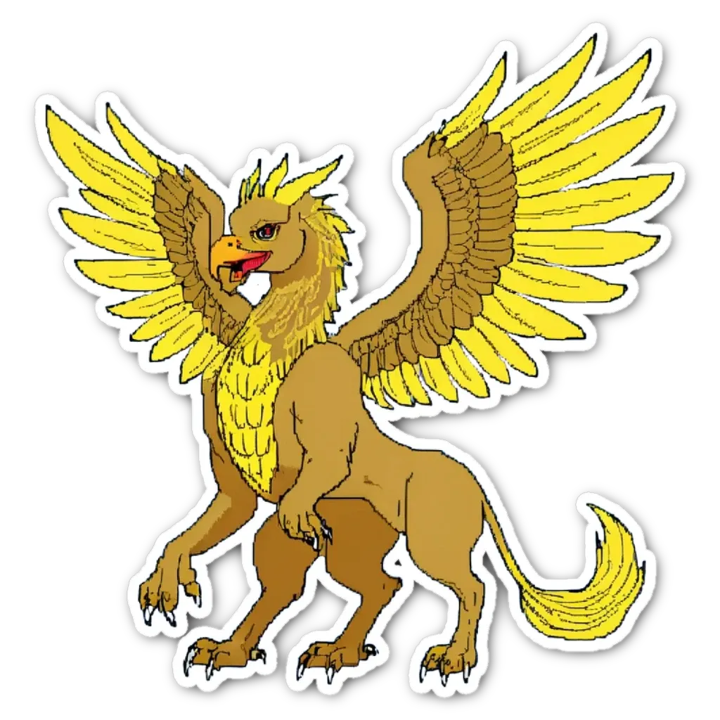 A sticker of a bird with yellow feathers and a red beak that is of the species eagle.