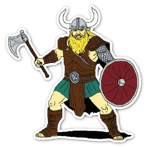 A drawing of a viking man with an arrow and shield.