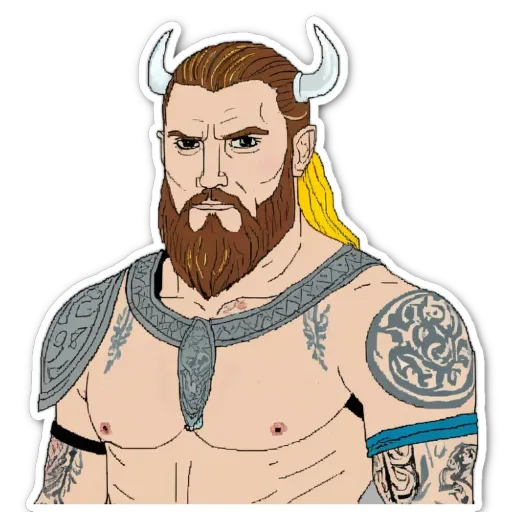 A tattooed man with a beard and two udders.