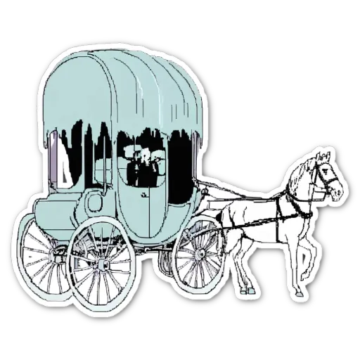 A white and blue horse pulling a carriage with a couple on inside.