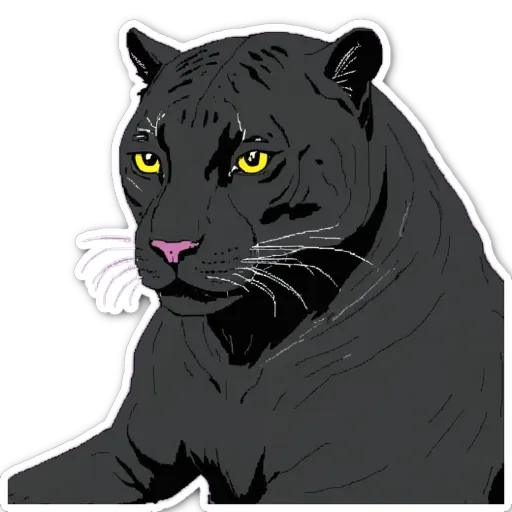 A sticker of a black pant with yellow eyes.