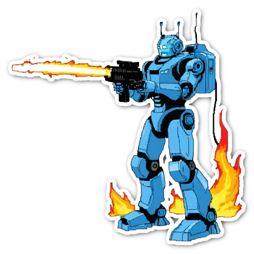 A blue character with a gun is shot from a flaming object.