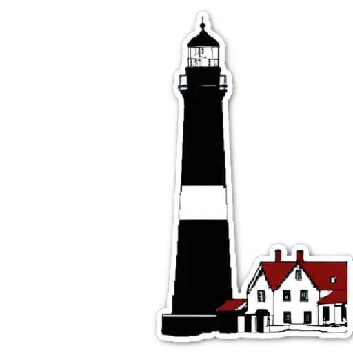 A sticker of a house and a lighthouse that says "light house".