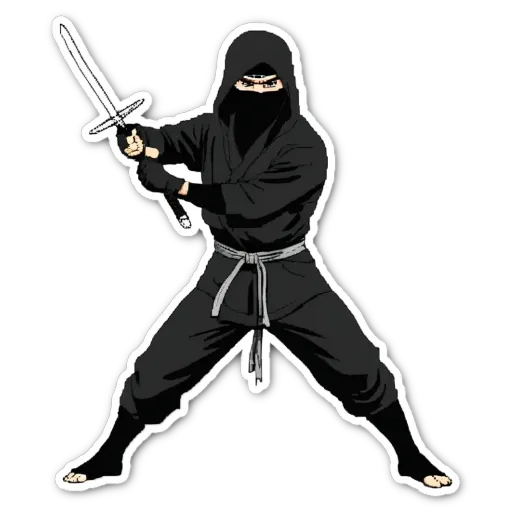 A sticker of a black ninja with a sword.