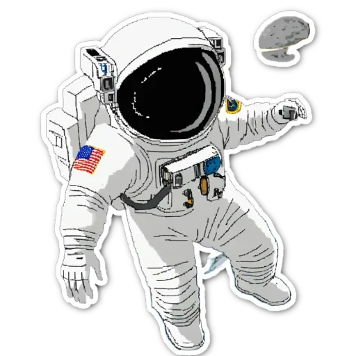 An American flag is being thrown in space by a space man.