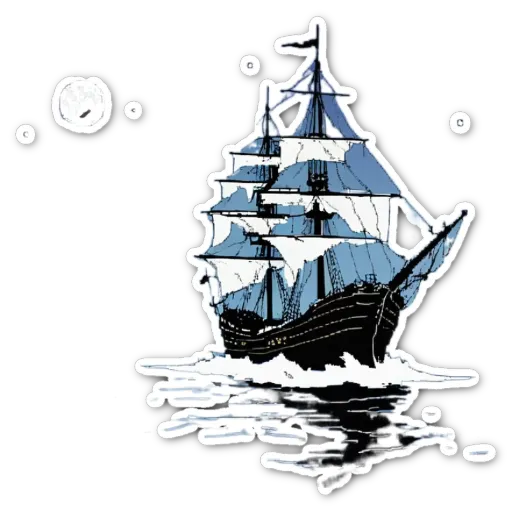 A sticker of a ship in the water with the ship's name being Peter.