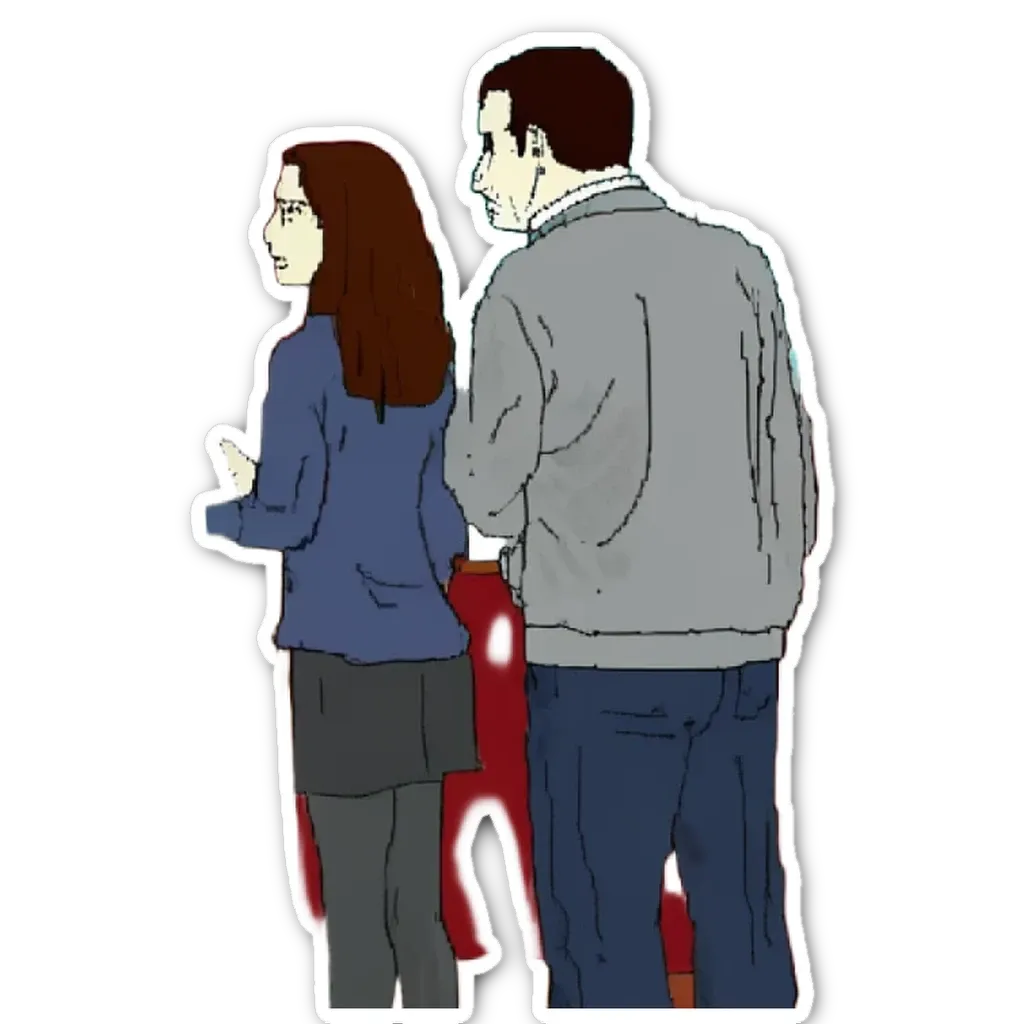 A woman and a man are walking together.