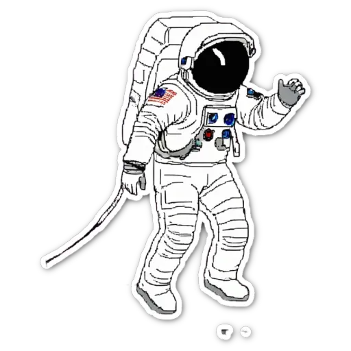 A space man in an American flag shirt and helmet is waving.