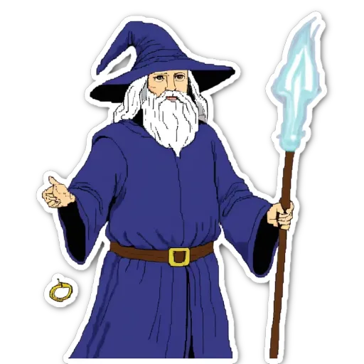 A drawing of a wizard with a staff.