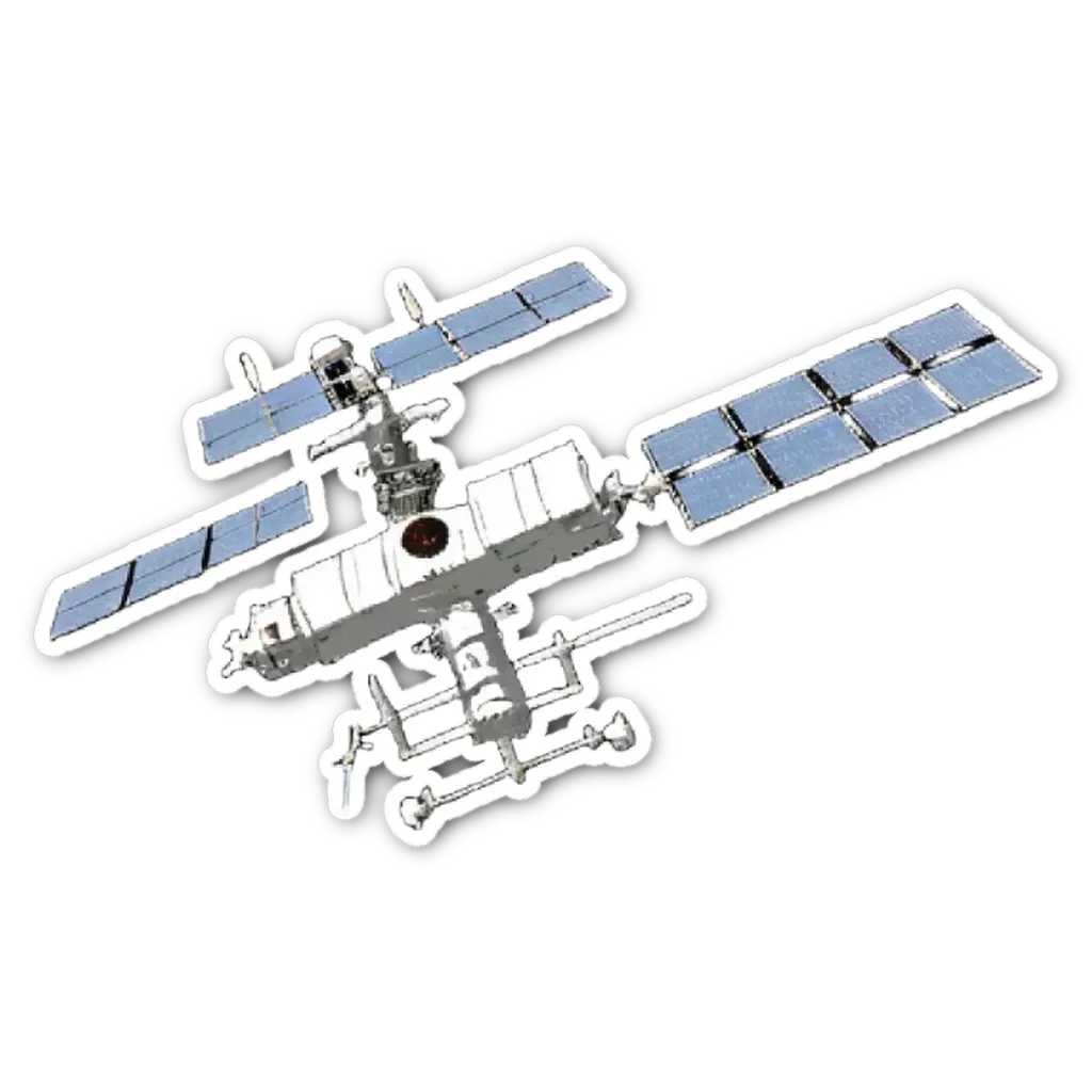 A space station sticker is on a black background.