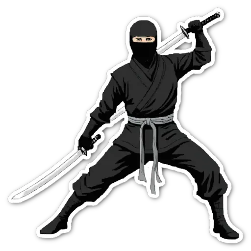 A man in a black outfit is holding a sword and is a character in a picture.