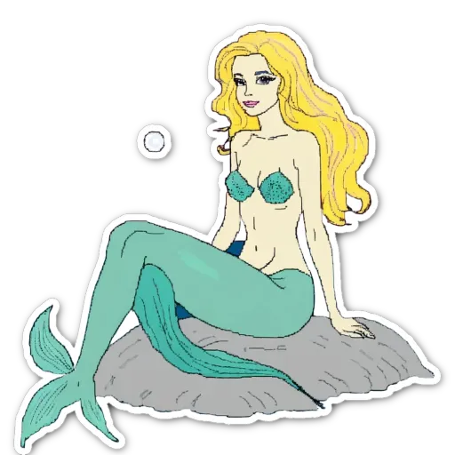 A drawing of a mermaid that is colored light blue.