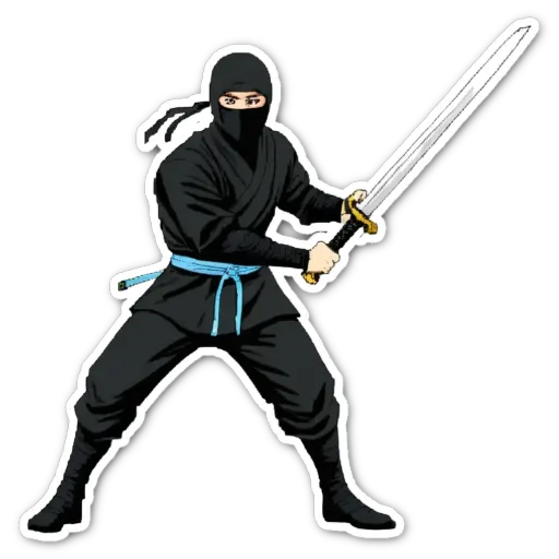 A cartoon image of a black man with a sword who is a ninja.