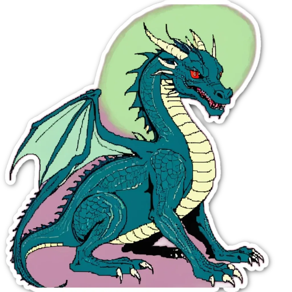 A green and blue sticker of a dragon.