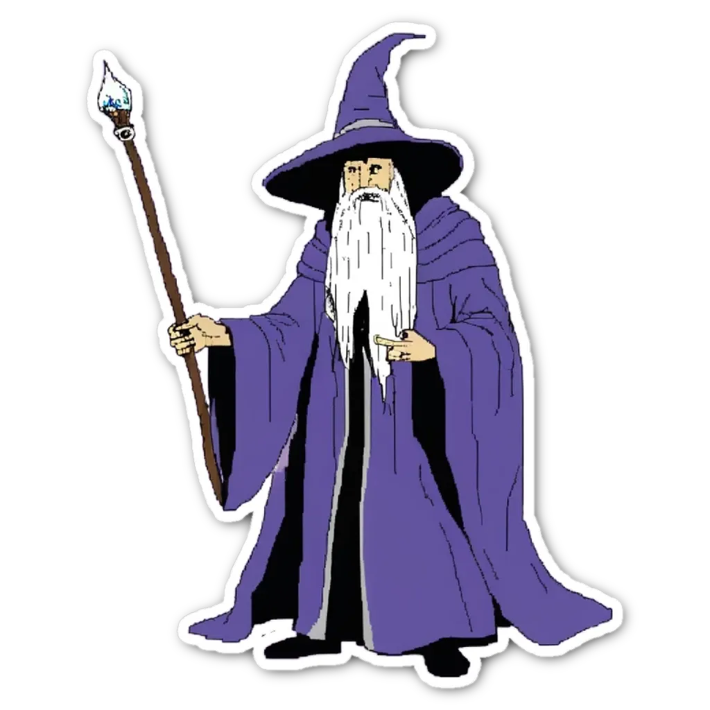 A purple wizard holding a staff on a black background.