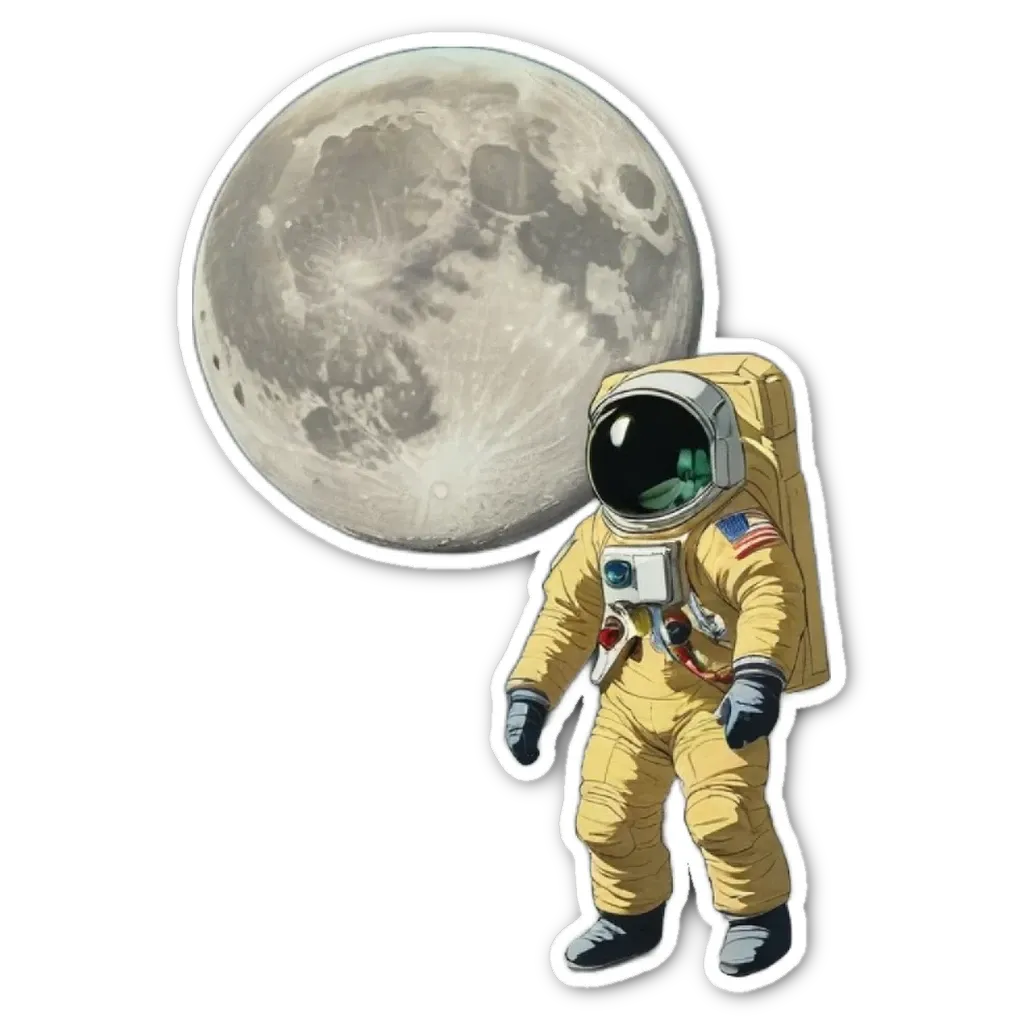 An American astronaut in a moon sticker.