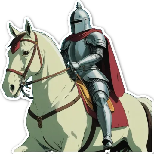 A man in a knight costume is riding a white horse.