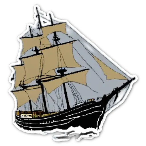 A sticker of a ship that is on a black background.