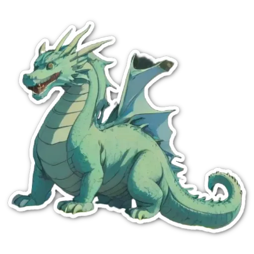 A green dragon sticker on a black background.