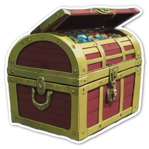 A red and gold chest is shown with a lock.