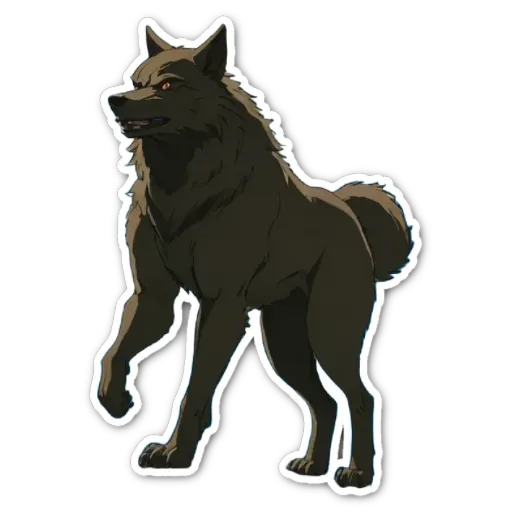 A sticker of a wolf with red eyes.