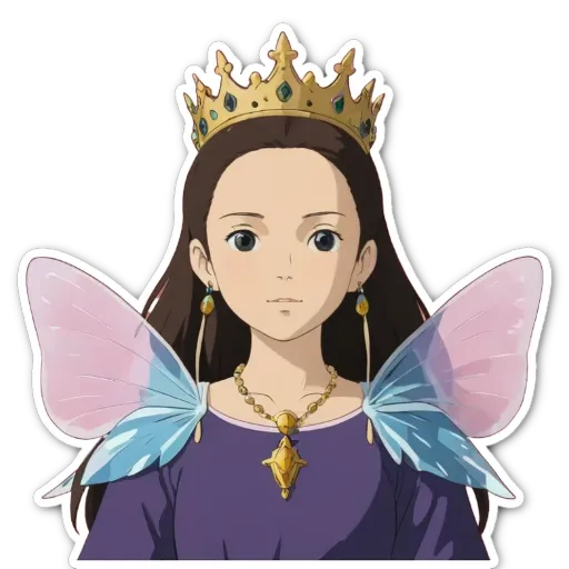 A girl with a crown and butterfly wings.