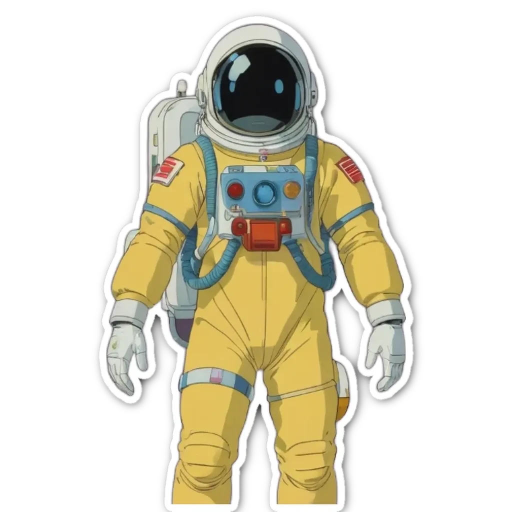 An cartoon depiction of an American astronaut in yellow.