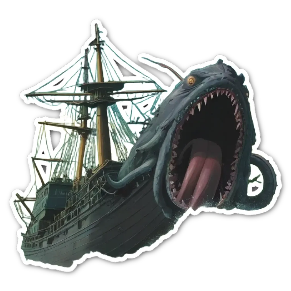 A ship with a shark sticking out of it.