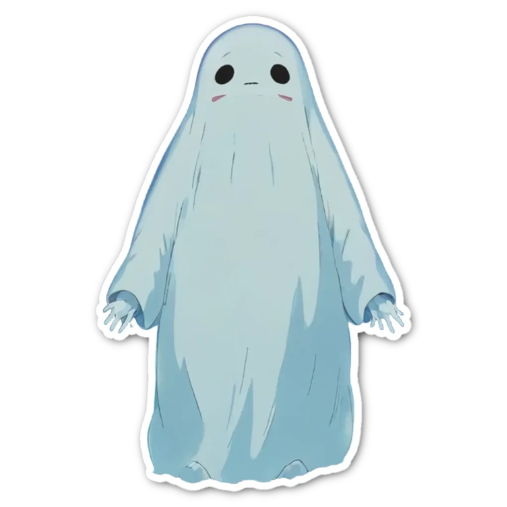 A ghost in a white sheet with black eyes.