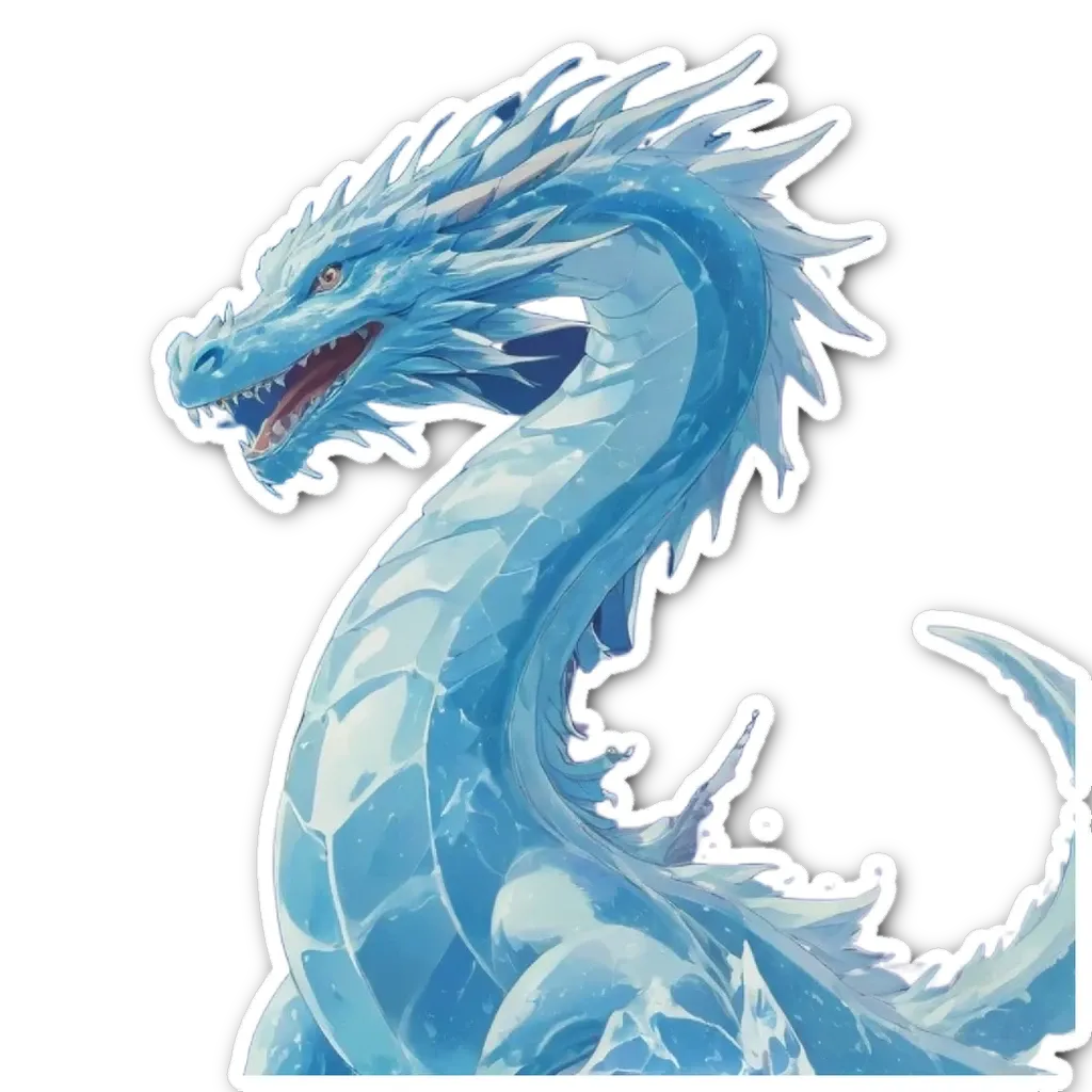 A dragon with icy blue scales is standing on a white background.