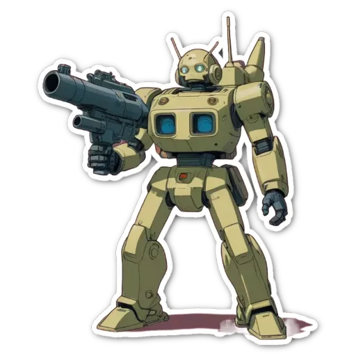 A robot holding a gun that is colored robot.