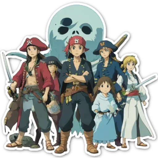 A group of people in pirate costumes are all standing together.