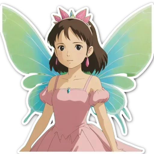 A girl is wearing a dress with blue wings.