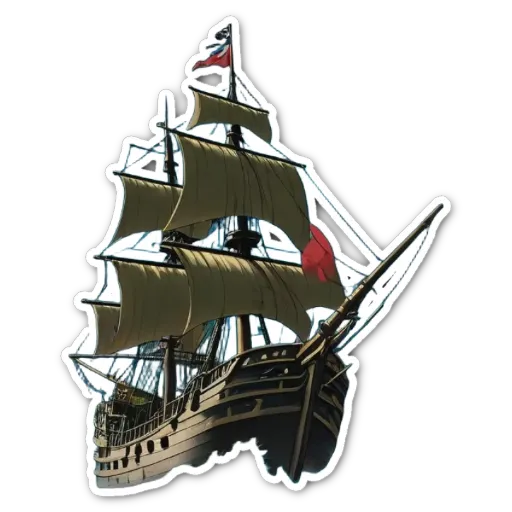 A sticker of a ship that is on a black background.