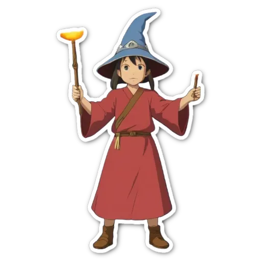 A child wearing a wizard costume with a staff in hand.